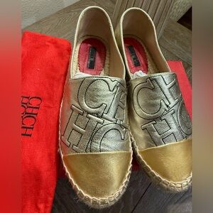 Carolina Herrera Gold Espadrille Flats with Logo!!!
